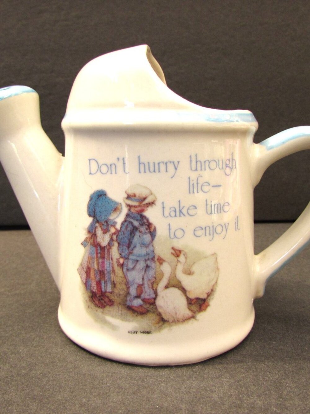Holly Hobbie Watering Can Vase Enjoy Life Stoneware Japan 1978 Geese Children